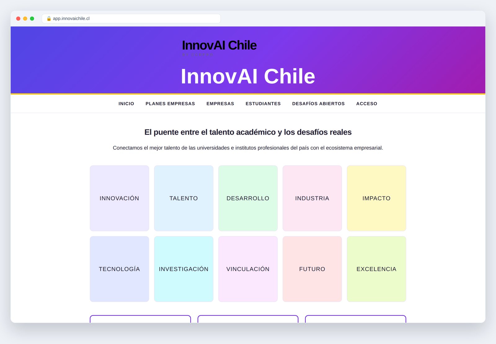 Vista de la plataforma en línea InnovAI Chile
